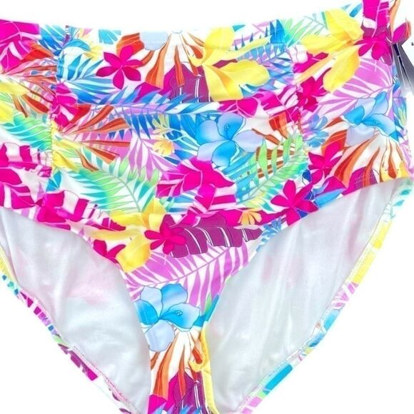 CALIFORNIA WAVES PLUS Trendy Plus Tropical Print High-Waist Bikini Bottoms 22/24 - Picture 5 of 10